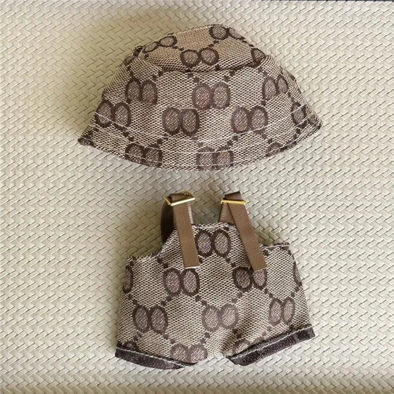 17cm For Labubu Doll Clothing Skirt Bowhair Accessory Set Retro Bib Pants Clothes Luxury Messenger Bag Shoes Set Sitting Party