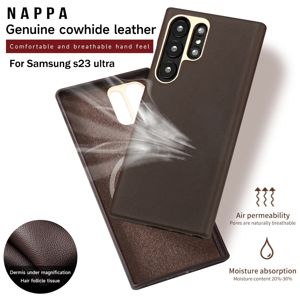 LANGSIDI Luxury Nappa Leather Magnetic Phone Case for Samsung s24 ultra Galaxy s23 ultra s24 plus for Magsafe fundas Back Cover