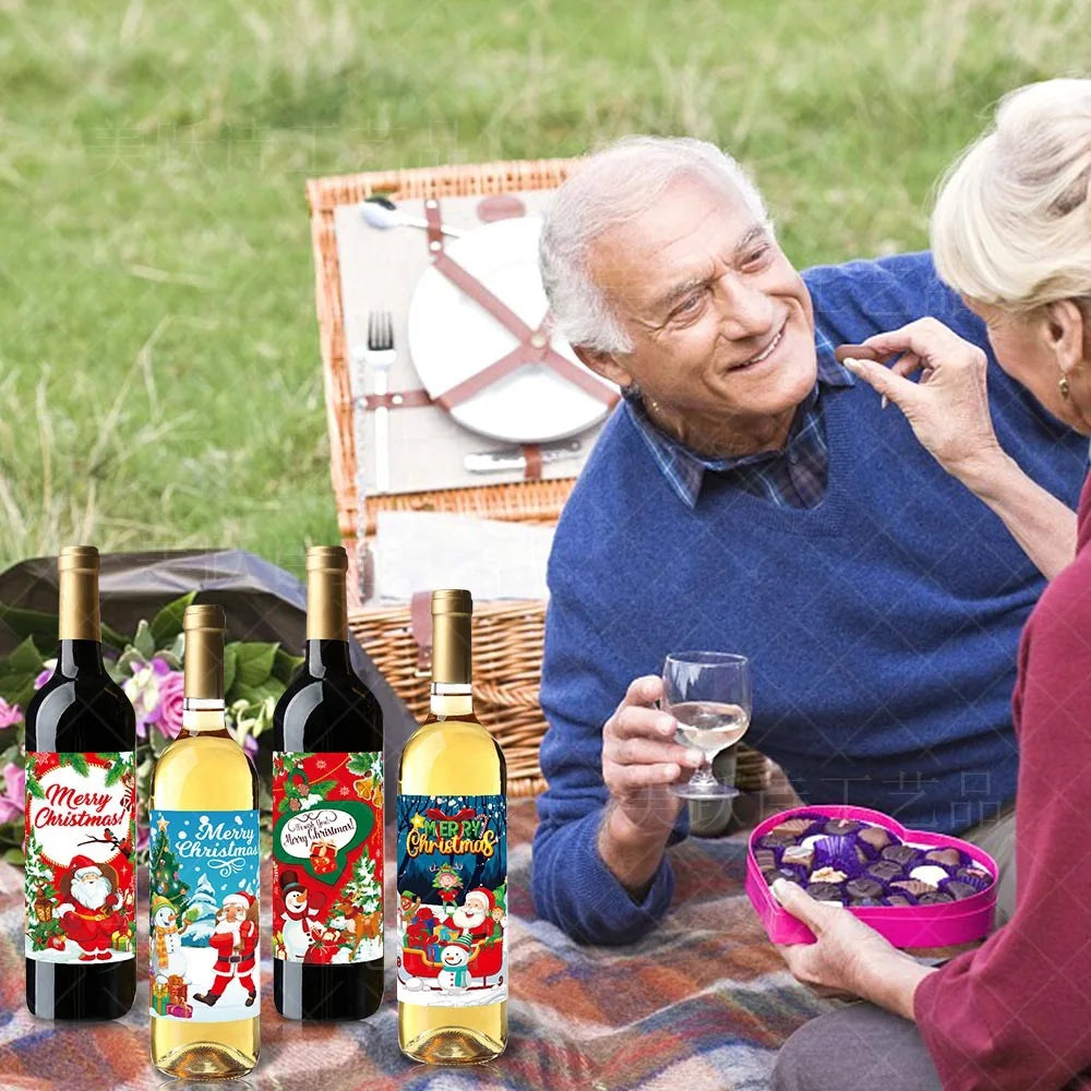 Multiple Styles Christmas Wine Bottle Label Stickers Santa Claus Xmas Tree Merry Christmas New Year Party Gift DIY Decorations