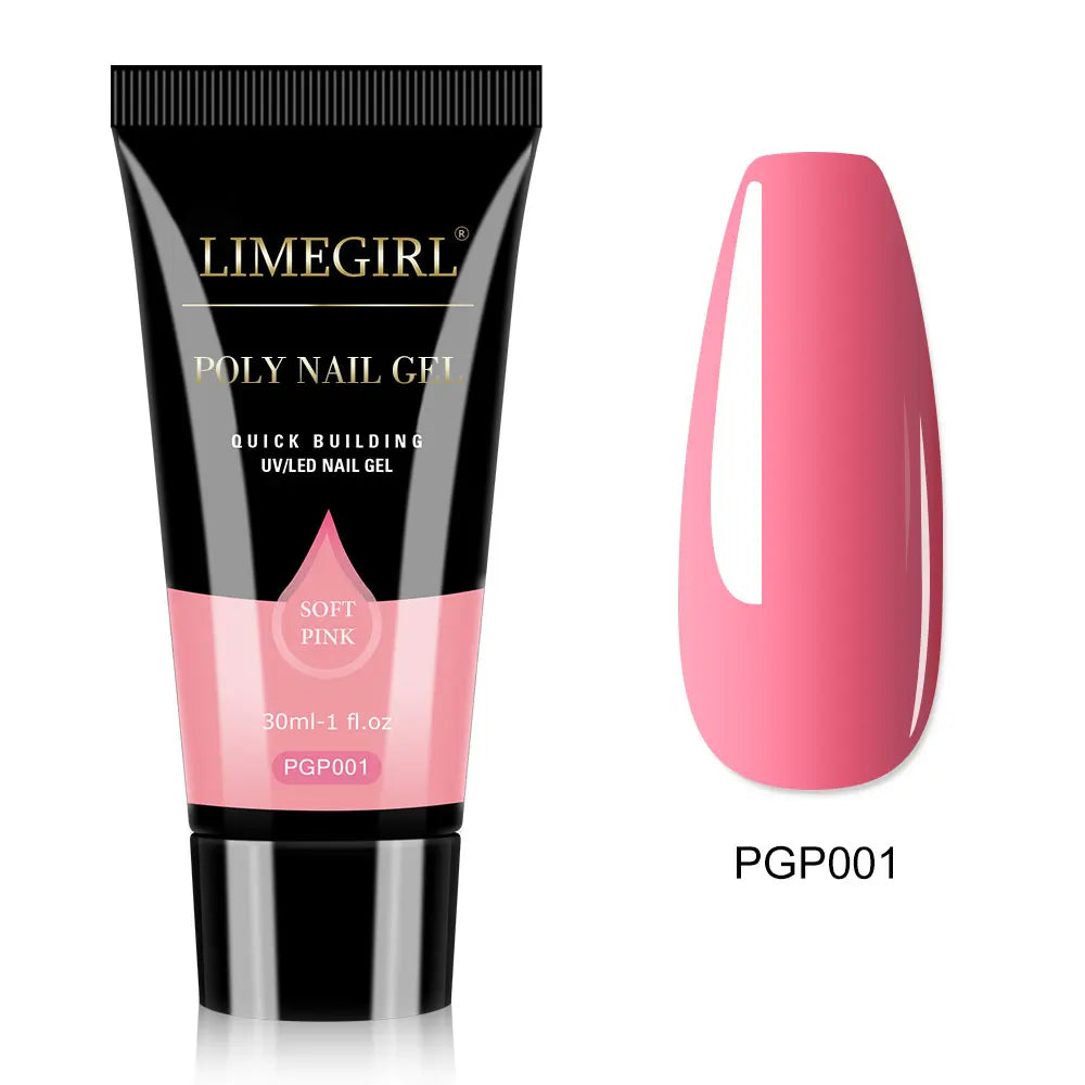 LIMEGIRL 30ml Nail Extension Gel Glitter Soak Off Nail Acrylic Crystal Build Poly UV Gel for Nails Quick Extension Manicure Glue