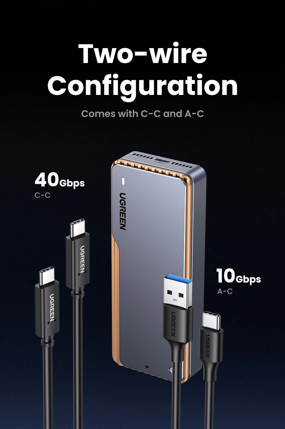 UGREEN 40Gbps NVMe SSD Case SSD Enclosure M.2 to USB4.0 Adapter for M.2 NVME PCIE Built-in Cooling Vest Aluminum Case