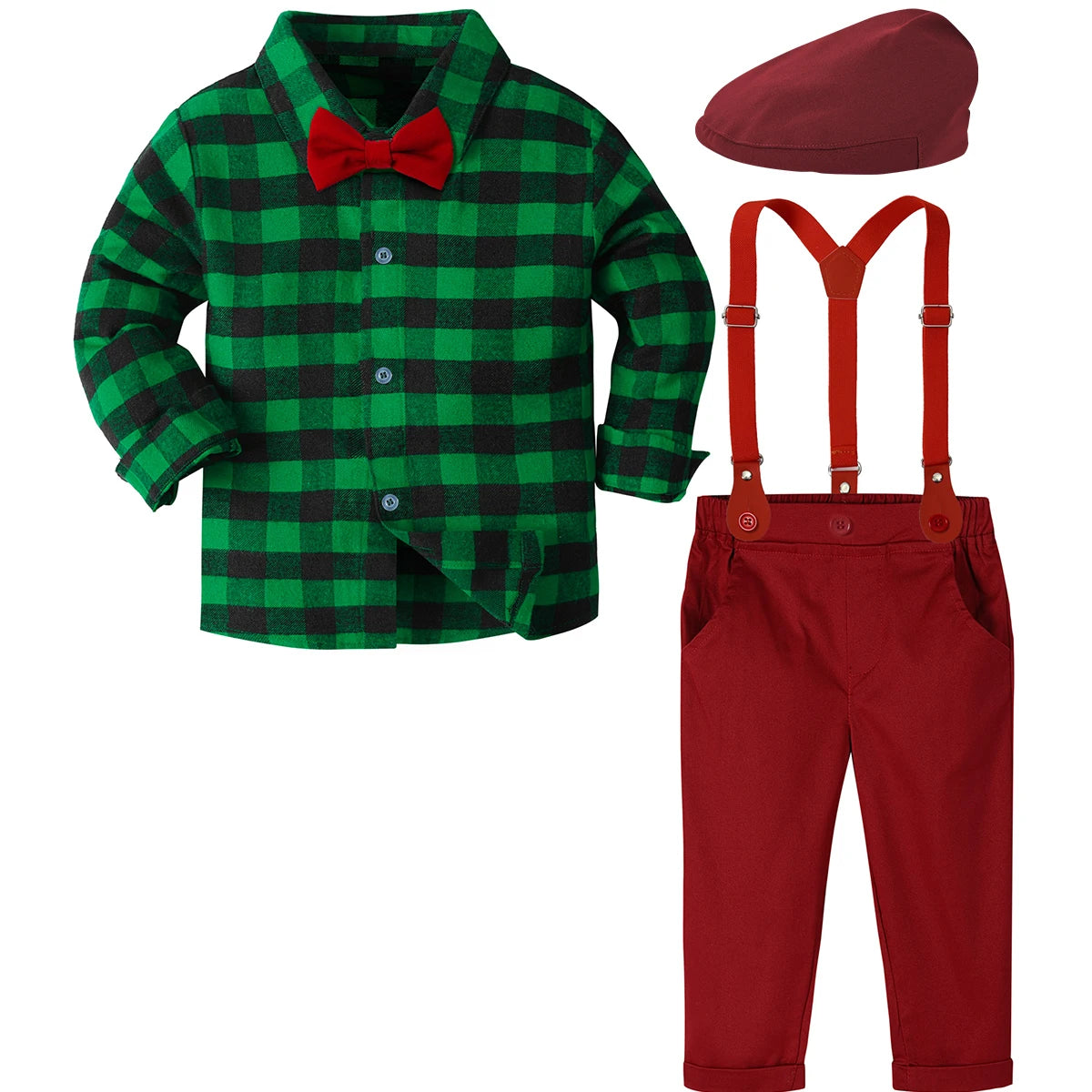 Baby Christmas Outfit Boy Kids Gentleman Formal Suit Toddler Suspenders Clothing Set Infant Party Dress Shirt