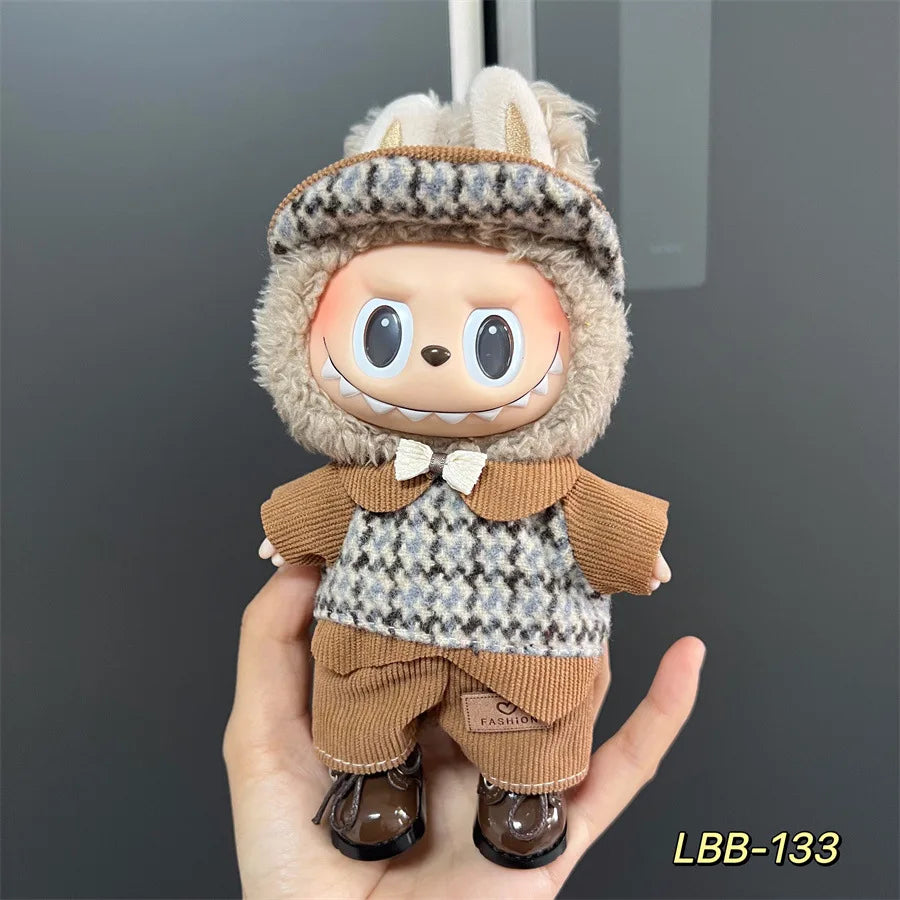 Cute Mini Plush Doll Clothes for 17cm Labubu Many Kinds of Overalls Clothes Accessories