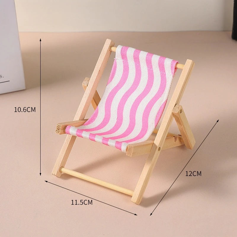 Doll'S Chair Outfit Accessories For Ropa Labubu 10cm cotton doll Summer vacation Wooden beach reclining camping chair ornament