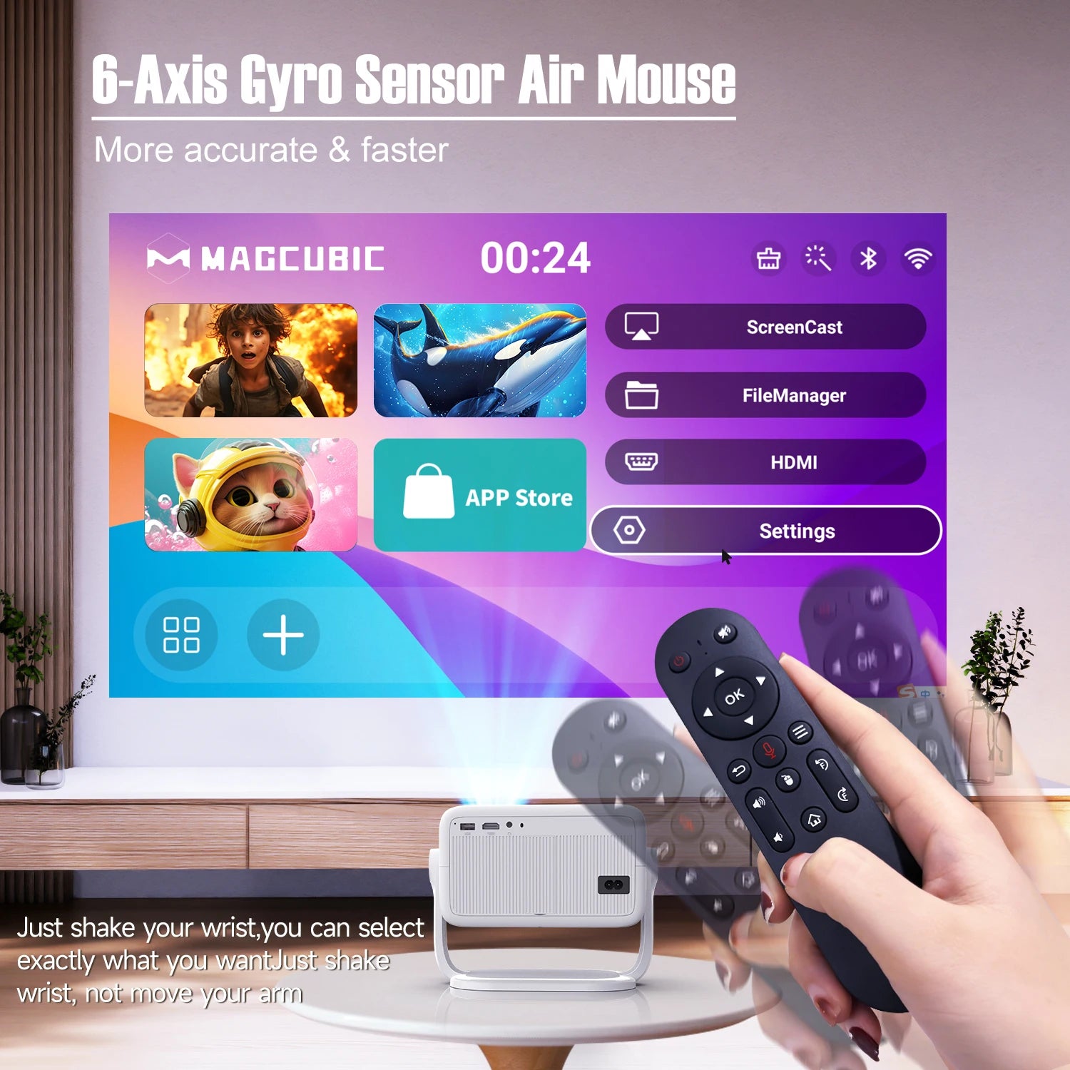 Magcubic L018 1080P Smart Projector with Android 11 – 650 ANSI, 4K Support, WiFi 6, Bluetooth 5.2