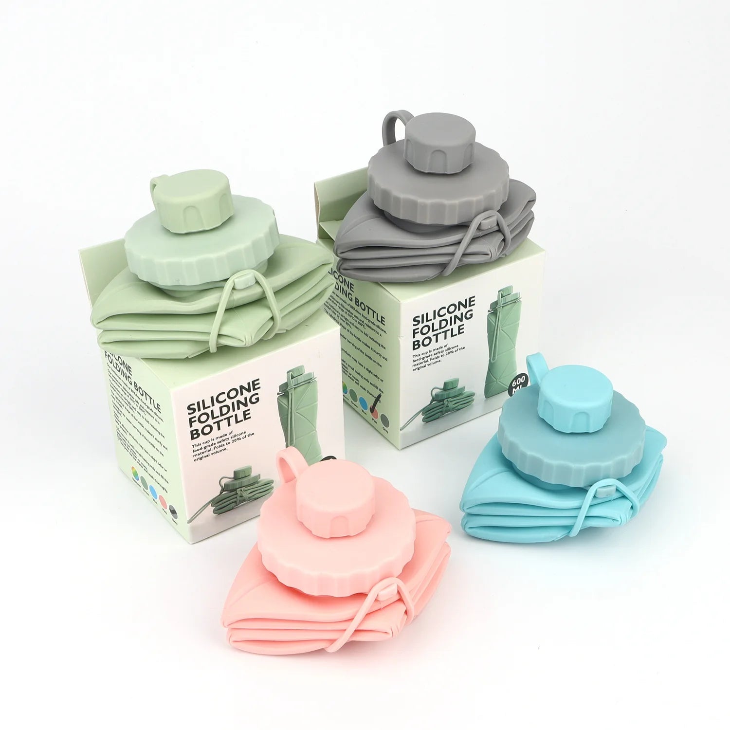 600ml Silicone Folding Bottle Adult Portable Reusable Plastic Cups Outdoor Travel Gym Water Bottle Motivational Drinking Bottle