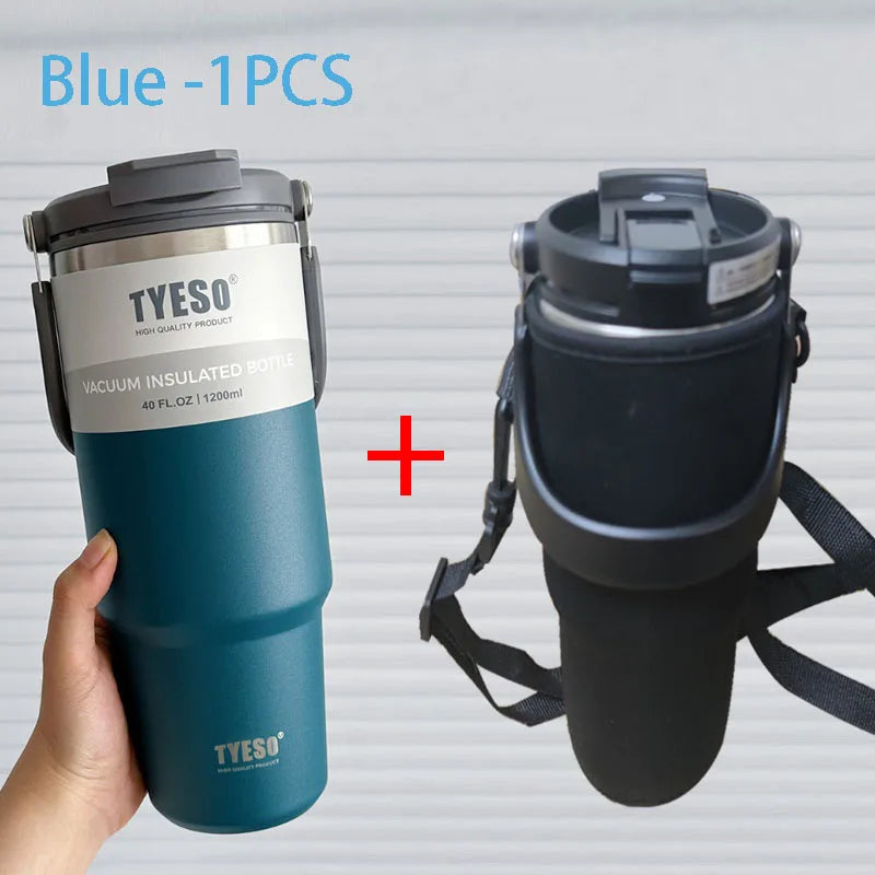 Tyeso 600/750/900ML Car Coffee Cup Thermo Bottle with Straw Portable Sport Insulated Vacuum Flask Travel Thermal Water Bottle