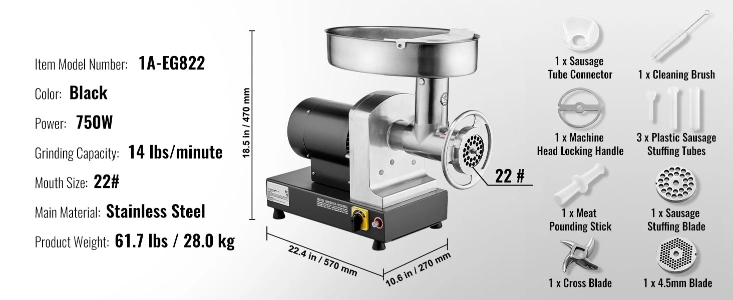 Succebuy Meat Grinder Electric Meat Grinders Grinding Plate Stainless Steel Commercial for Kitchen Restaurant Butcher Store