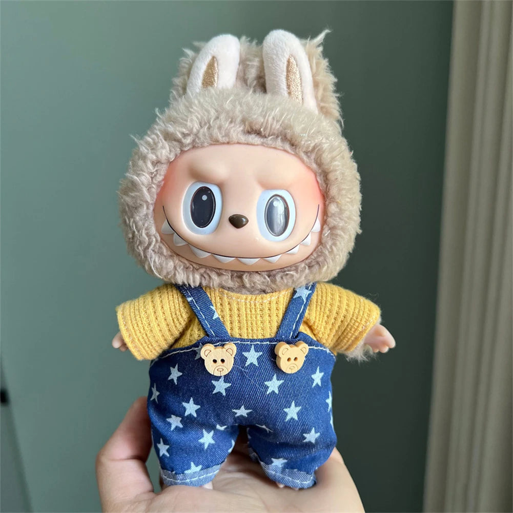 Suspenders Suit For 17cm Labubu Doll Clothes All-match Colour Outfit Doll Accessories Fashion Design Lovely Little Bear Star