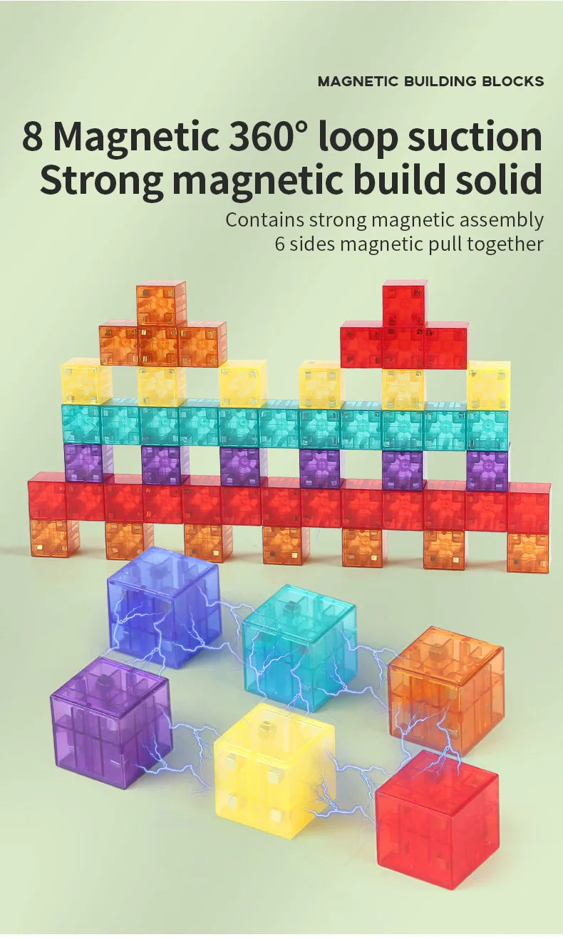 Magnetic Building Blocks Toy Transparent Magnetic Cubes Construction Set Preschool STEM Educational Sensory Toys Gift