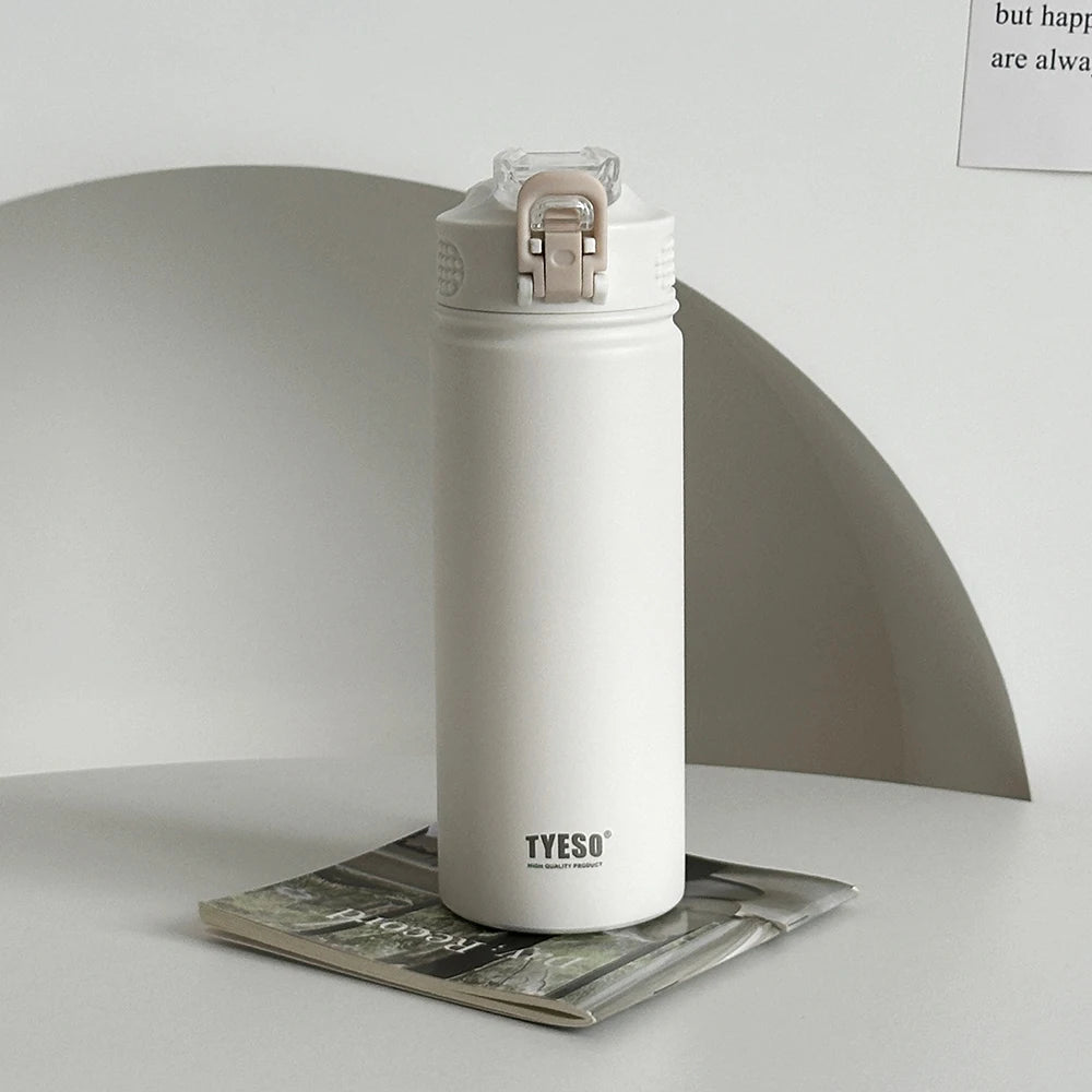 TYESO 600ML/750ML Thermos Water Bottle With Straw Stainless Steel Car Thermal Sports Cup Keeps Cold and Heat Thermal Travel Mug