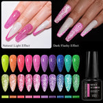 MEET ACROSS 7ml Pink Fluorescent Reflective Gel Nail Polish Glitter Neon Semi Permanent UV LED Gel Nail Art Varnish Manicure