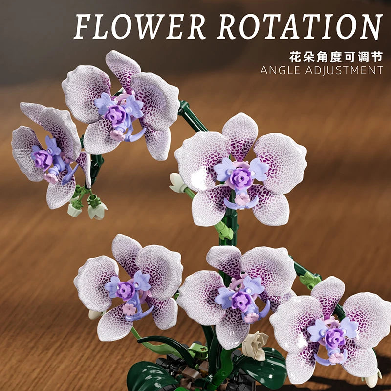 619PCS Phalaenopsis Building Blocks Flowers Orchid Potted Plants Simulation Model Home Decor Kids Puzzle Toy Girls Birthday Gift