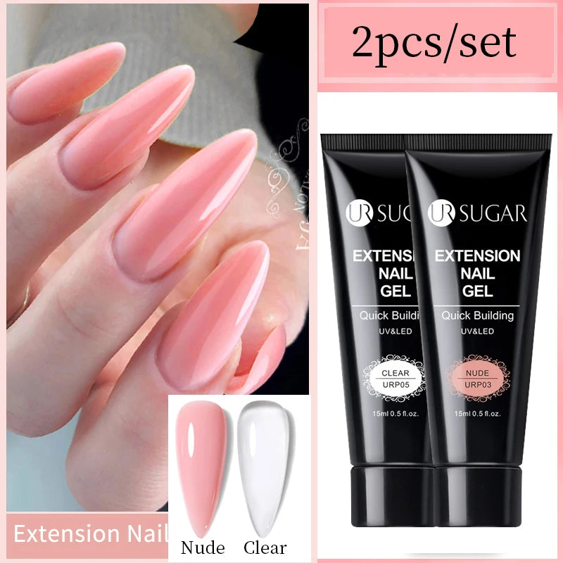 UR SUGAR 15ml Extension Gel Nail Polish Bright Nude White Clear Semi Permanent UV Hard Gel Nails Finger Prolong Gel Varnish Set