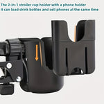 2-in-1 Universal Stroller Water Cup Holder With Phone Holder, Universal Bottle Holder For Wheelchair stroller Accessories