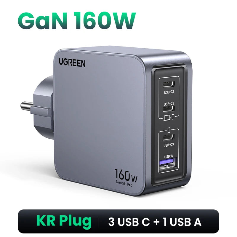 【Korean Plug】UGREEN 160W GaN Charger PD3.1 QC4.0 Quick Charge For Macbook Pro Laptop iPhone 16 15 Pro Max  Xiaomi Tablet iPad