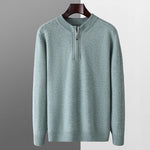 100% pure wool sweater round neck men's thick solid color long sleeved pullover sweater zipper wool knit winter cashmere sweater