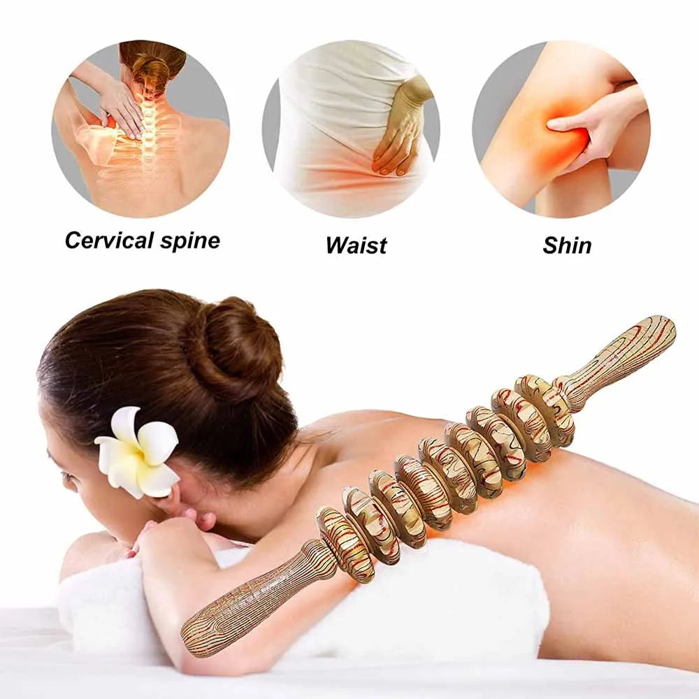 9 Rollers Wooden Handheld Massager Roller Stick for Trigger Point, Anti-Cellulite, Body Muscle Pain Relief