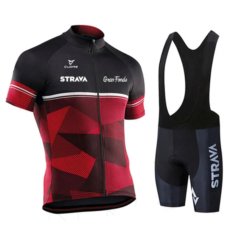2025 STRAVA Cycling Jersey Set – Men’s Short Sleeve Pro Team Bike Clothing, Summer Road & MTB Bicycle Wear Maillot Ciclismo