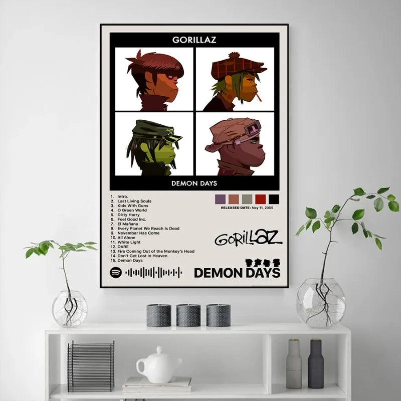 Virtual Anime Rock Band Gorillaz Poster Modern Music Album Cover Canvas Painting Wall Art for Club Living Room Home Decor Mural