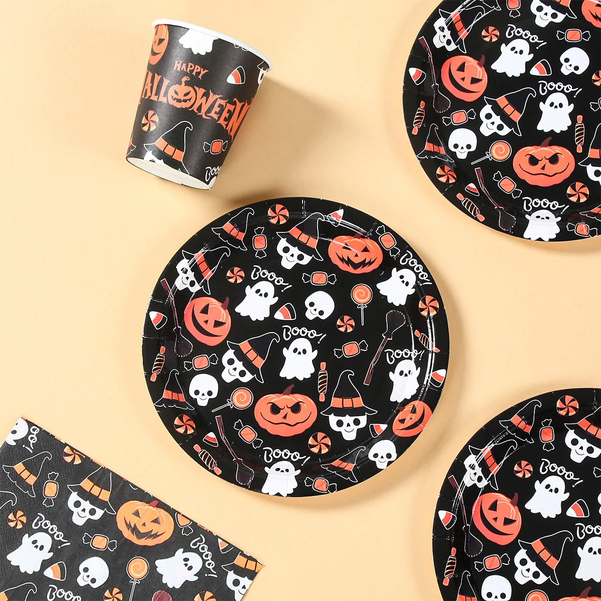 Halloween Disposable Tableware Halloween Party Decoration Spooky Pumpkin Paper Plates Napkins Cups Trick or Treat Party Supplies