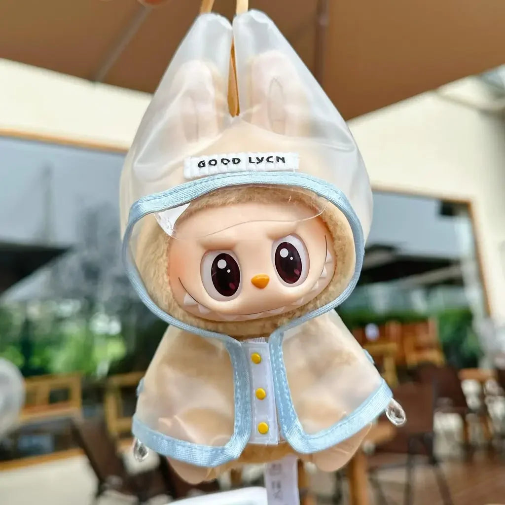 For 17 cm labubu v1/v2/v3 clothes summer doll clothes rabbit ear raincoat for Labubu Outfit DIY Labubu Clothing Gift