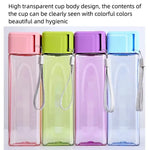 1 Pcs Clear Square Drinking Glass in Mate Plastic Portable Water Bottle with Milk Cable for Outdoor Sports