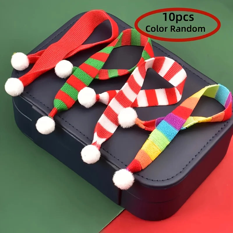 Mini Christmas Scarves - Classic Red, Green with White Snowflake Design, Polyester, Perfect for Holiday Tree Decor & DIY Crafts