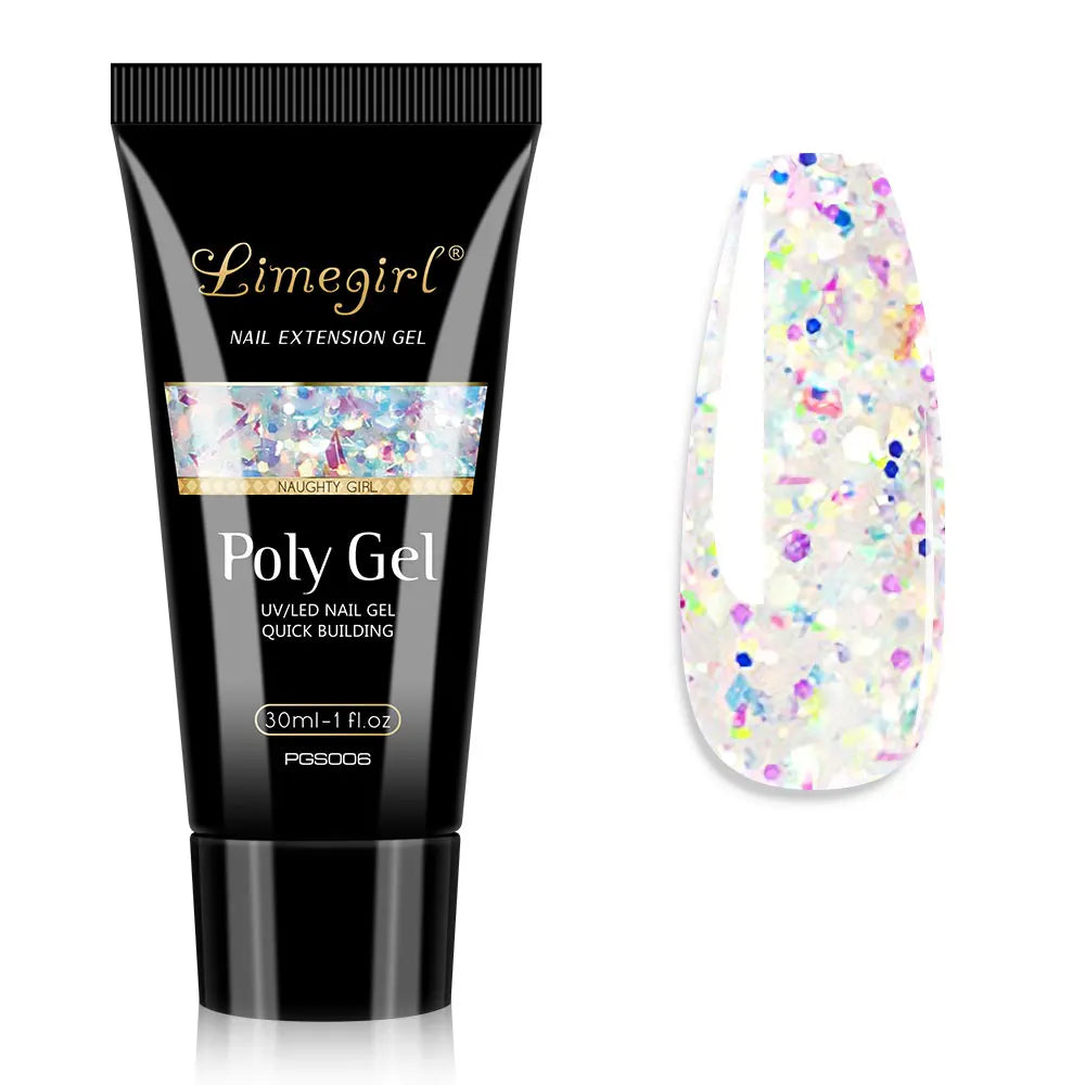 LIMEGIRL 30ml Nail Extension Gel Glitter Soak Off Nail Acrylic Crystal Build Poly UV Gel for Nails Quick Extension Manicure Glue