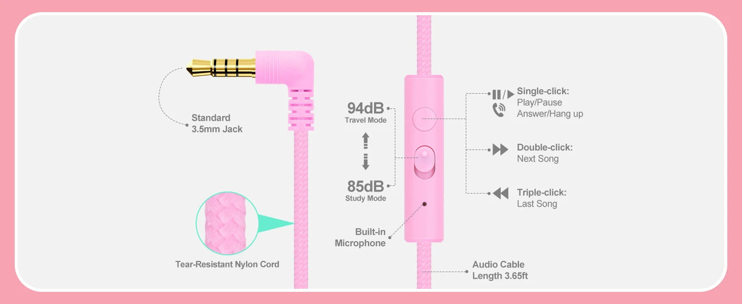 Wired Kids Headphones for School 85/94dB Volume limited Over Ear Headphones for Kids Girls Foldable Gaming Headset with Mic