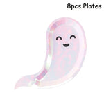 Lovely Pink Laser Disposable Tableware Girls Women Party Decoration Ghost Plates Paper Napkins Cups Halloween Parties Supply