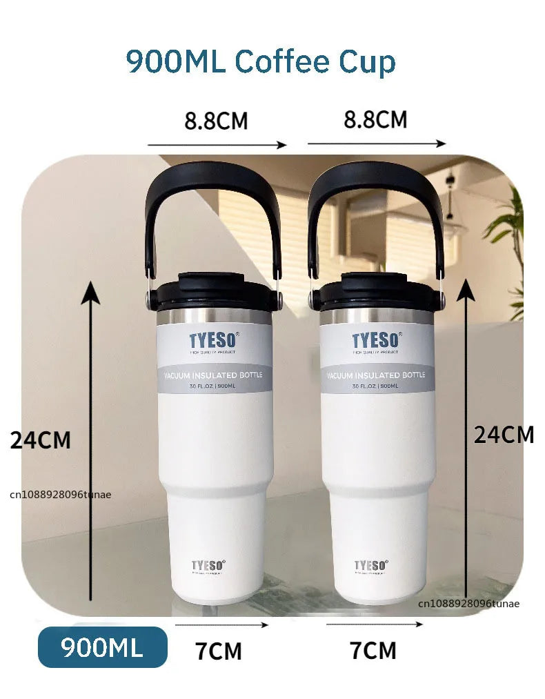 Tyeso 600/750/900ML Car Coffee Cup Thermo Bottle with Straw Portable Sport Insulated Vacuum Flask Travel Thermal Water Bottle