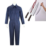 Michael Myers Costume Cosplay Horror Demon Killer Blue Working Clothes for Men Disguise Halloween Suit for Adults