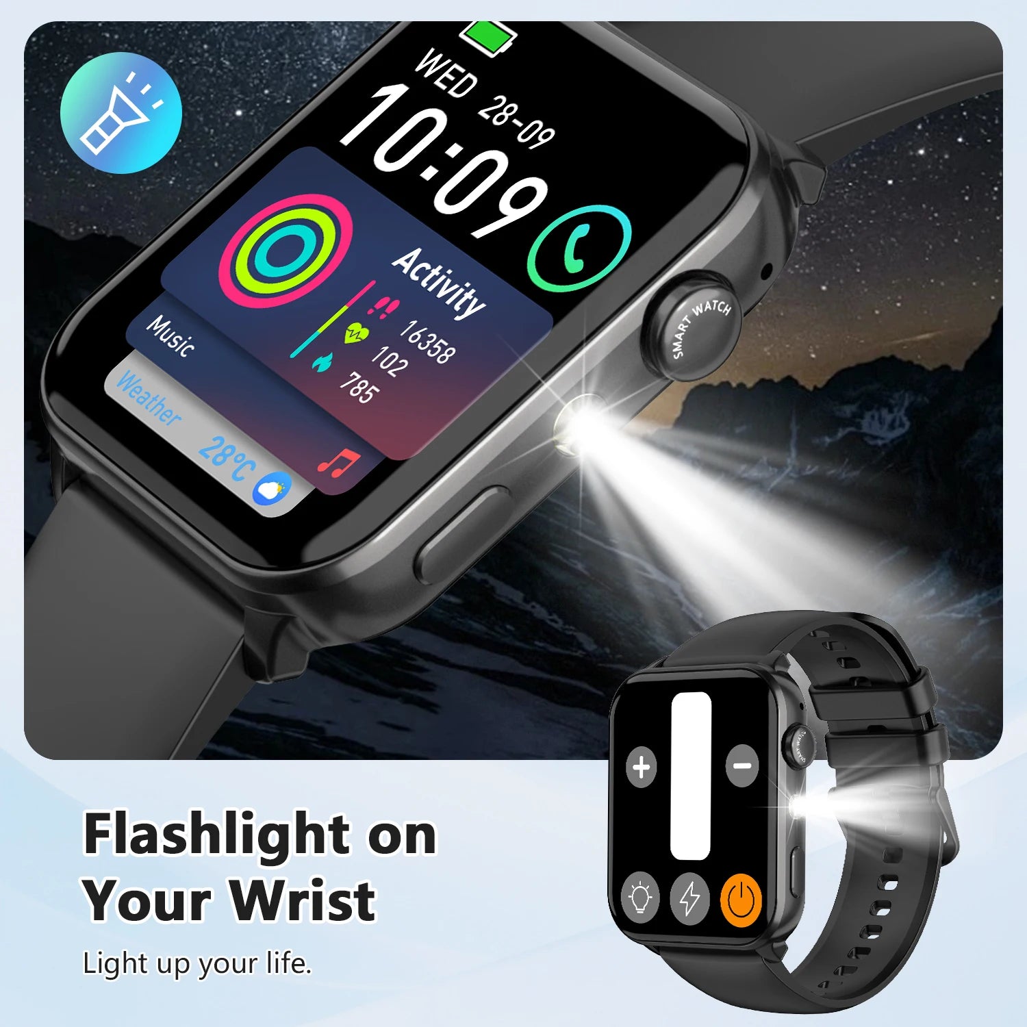 New 2025 Blackview R30 Max Smartwatch with LED Flashlight 1.91'' TFT Screen Health Monitor Bluetooth Watches for Men Women Gifts