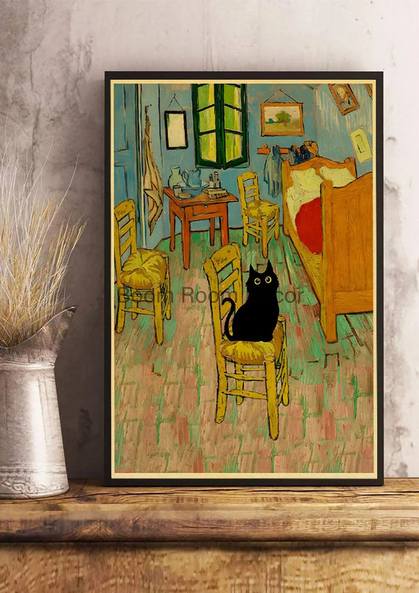 Digital Cats Cute Poster Kraft Paper Prints Modern DIY Funny Cartoon Room Painting Prints Art Picture Posters Living Room Decor