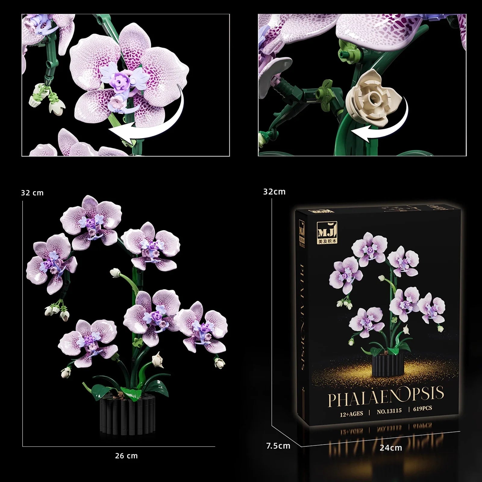 619PCS Phalaenopsis Building Blocks Flowers Orchid Potted Plants Simulation Model Home Decor Kids Puzzle Toy Girls Birthday Gift