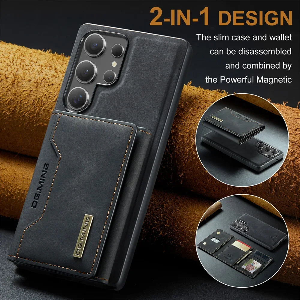 2 In 1 Case For Samsung Galaxy S25 S24 S23 S22 Ultra FE Note 20 A56 A36 A55 5G Wallet Magnetic Leather Card Holder Pocket Cover