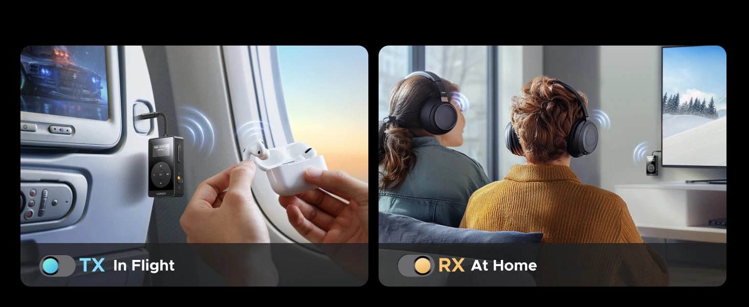 UGREEN aptX HD Airplane Bluetooth 5.3 Receiver Transmitter for All Headphones Wireless Audio Aux Bluetooth Adapter for TV Flying