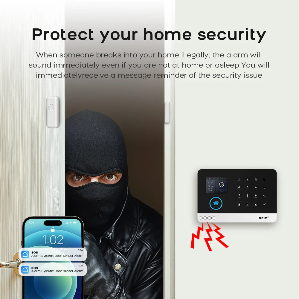 MULO Alarm System For Home Burglar Security 433MHz GSM  Home alarm Wireless PG103 WiFi Alarma Tuya Smart App Work With Alexa