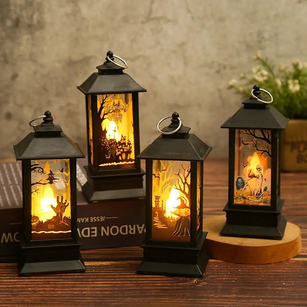 Portable Halloween Pumpkin Ghost Castle Lantern Lamp Hanging LED Light Home Night Light Decoration Party Haunted House Props