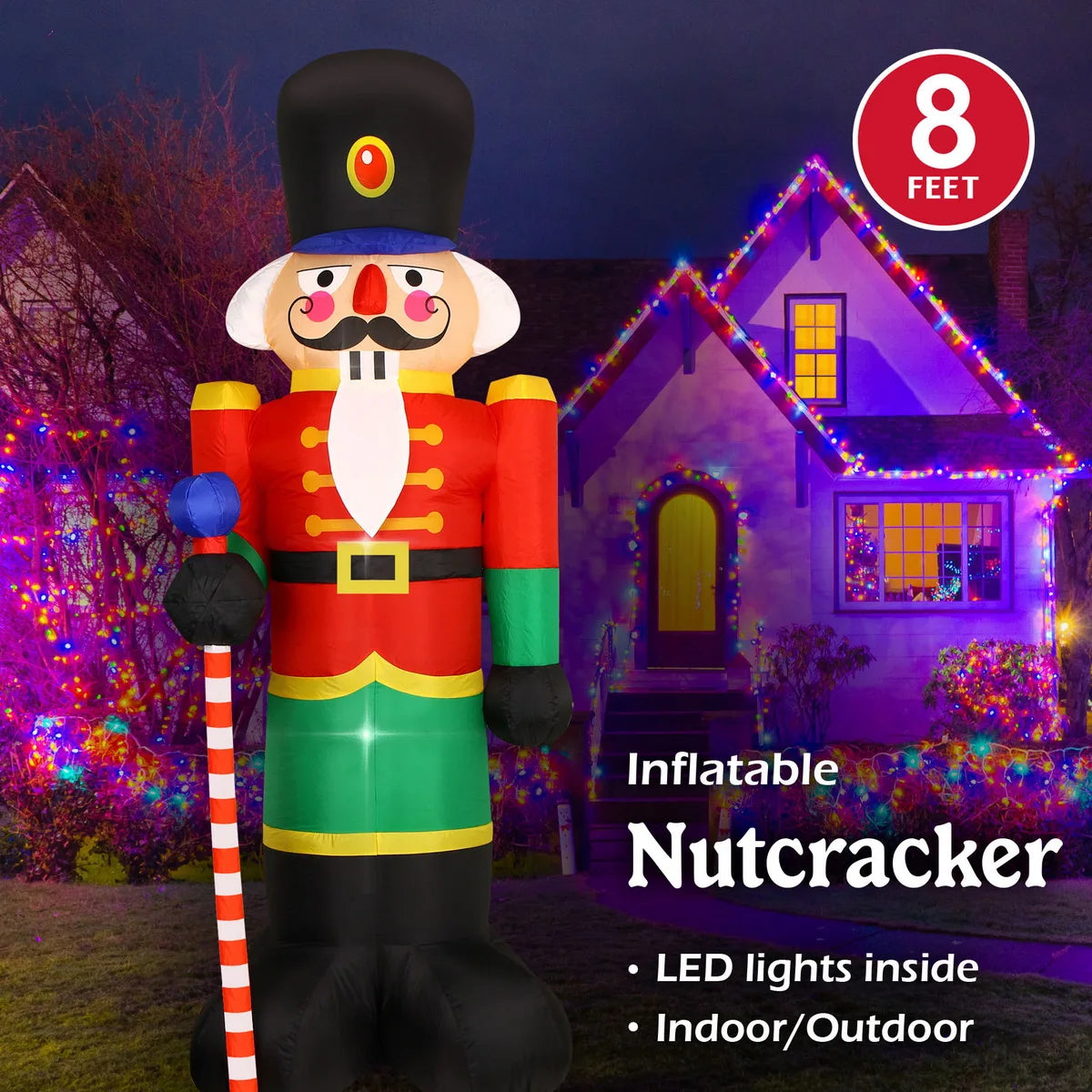 Christmas Inflatable Decorations - Branch Snowman, Santa Claus, Gingerbread Man, Gift Bag Snowman LED Light Lawn Decorations