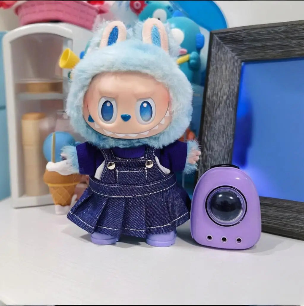 Strap skirt For labubu Big into energe doll T-Shirt Denim strap skirt Baseball Cap clothes Accessories