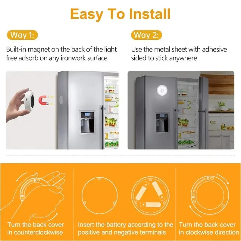 1/3pcs 6 LED Motion Sensor Night Light Wireless Wall Puck Lamp for Closet, Under Cabinet, Stair, Step, Hallway