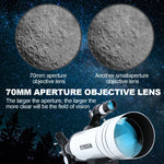 BOSSDUN 40070 Telescope w/Phone Adapter & Sturdy Tripod - 70mm Aperture for Stargazing, Birding, Beginners, Portable Scope