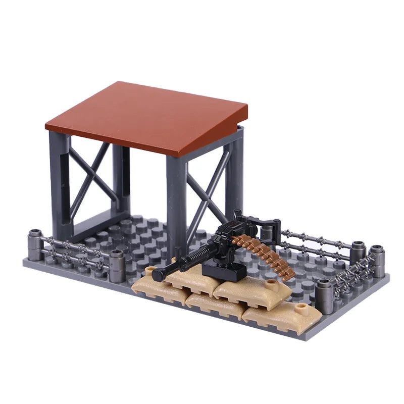 WW2 Military Army Soldiers World War 2 Military Base Observation Tower Model Assemble Building Blocks Bricks Children's DIY Toys