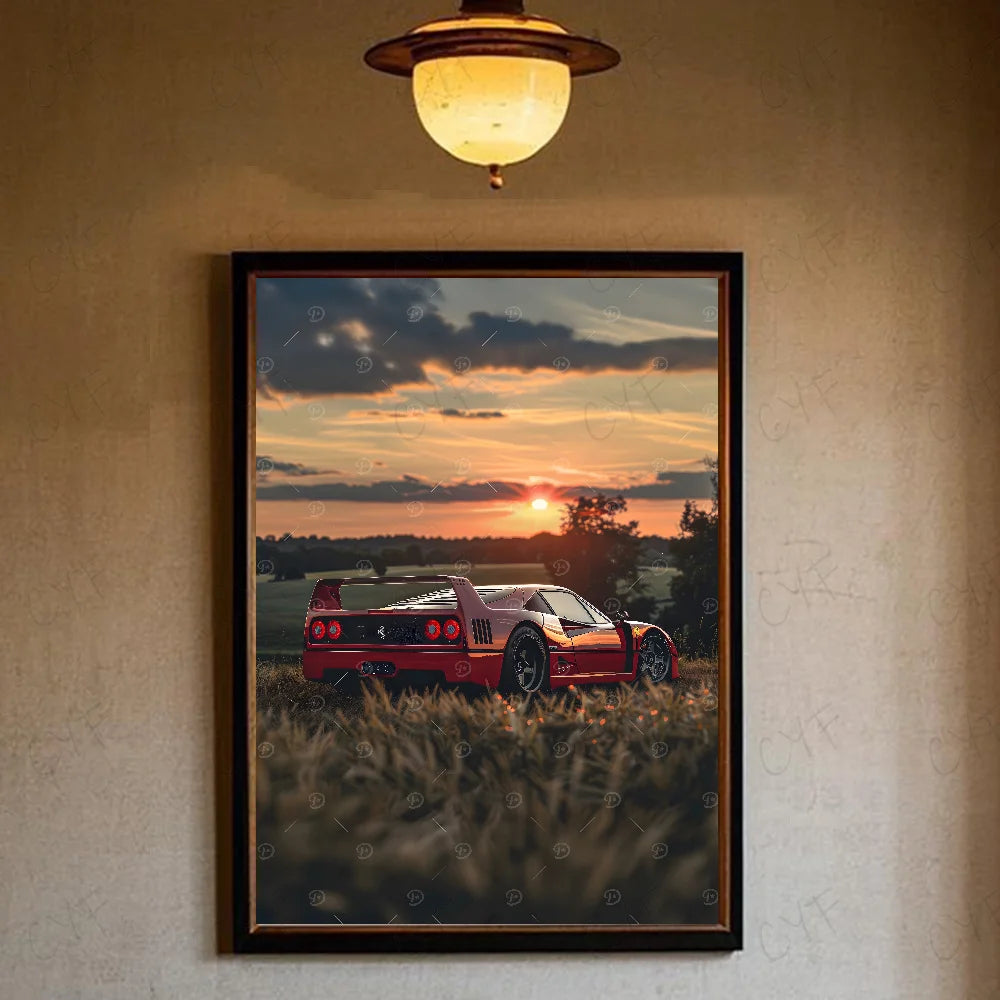 Luxury Classic Retro Red Super Sports Car F40 Art High-quality Printed Posters Homeliving room Wall Art Garage Room Decor