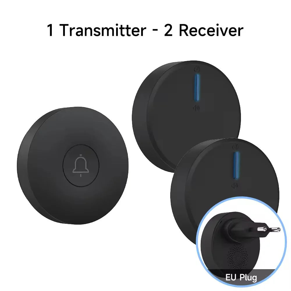 Circular Black Self Powered Wireless Doorbell AC 110v 220v US/EU Plug With 60 Rings Waterproof Long-Distance Kinetic Door Bell