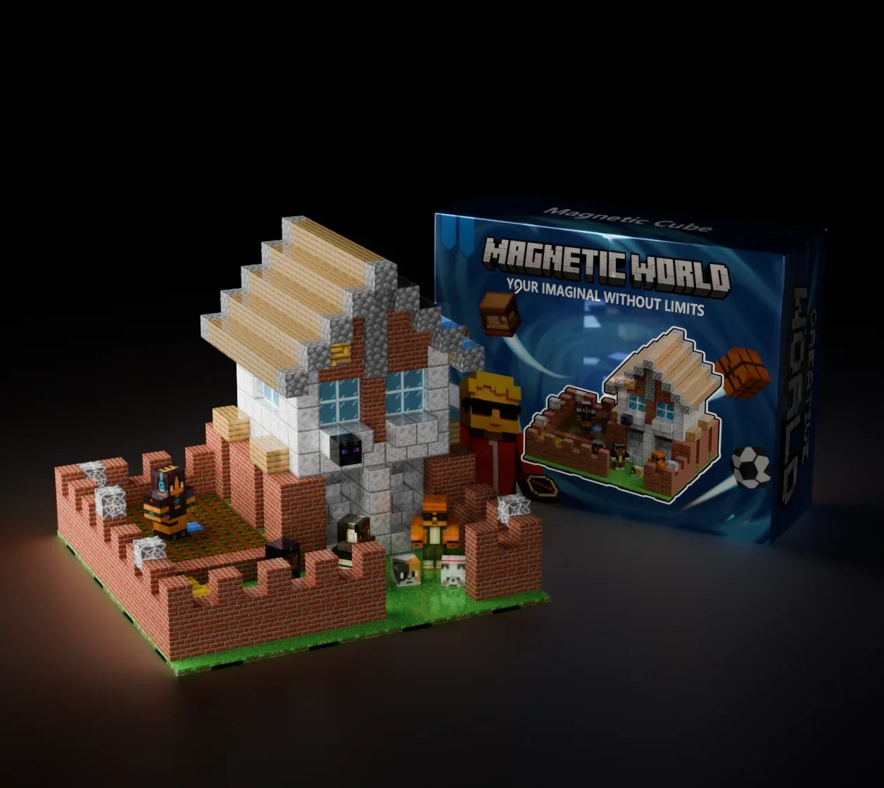 Magnetic Building Blocks Mine World Magnet Cube Set for Boy Girl Kid Age 3+ DIY Pixel style Model Base plate STEM Toy Baseplate