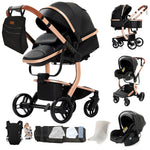 Ultimate 3-in-1 Lightweight Baby Stroller Travel System Convertible Pram & Carriage with PU Wheels for All-Terrain, Compact Fold