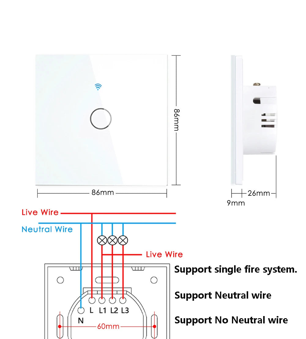 AXUS EU WiFi Smart Light Switches Touch Switch RF433 No Neutral Wire Smart Home Life Tuya App Control Support Alexa Google Home